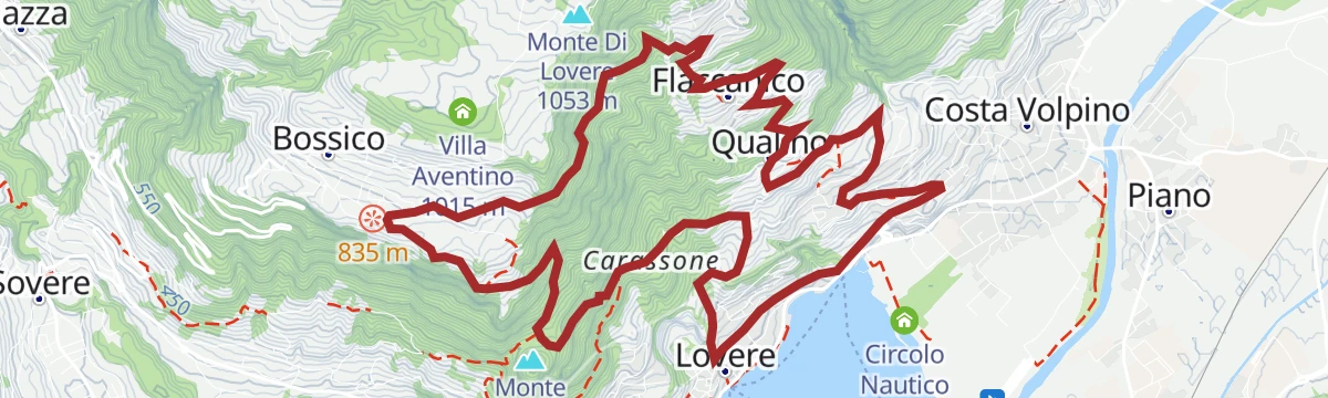 Route map: Percorso ad anello per MTB Lovere – Bossico – Ceratello – Lovere